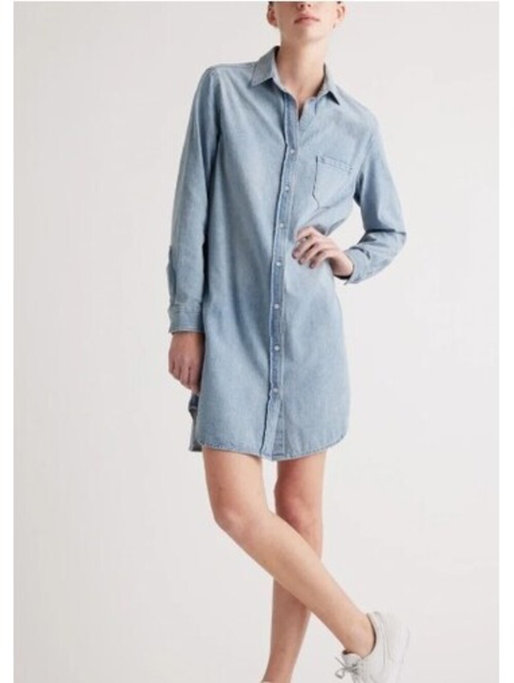 Quince 100% European Linen Shirt Dress Moonstone Blue Size S